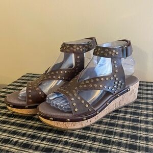 Antelope Talma Brown Leather Studded Wedge Sandals Womens 36 US 5.5 Gladiator⁠
